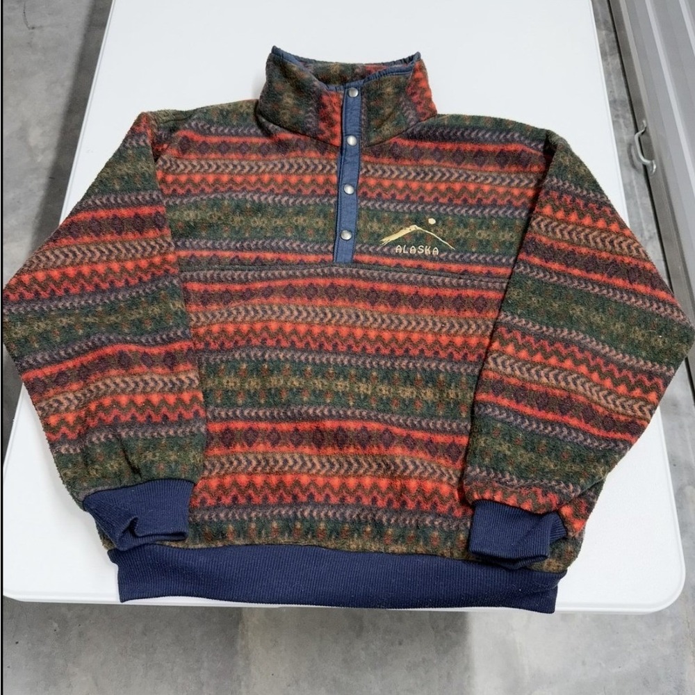 Vintage Arctic Image Alaska Fleece Pullover Southwestern Aztec Mens Large L
